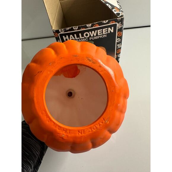 Vintage New Halloween Ceramic Pumpkin Jack O' Lantern smiley candle tealight - Picture 5 of 9
